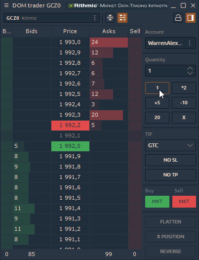 Quick quantity buttons in DOM trader Quantower
