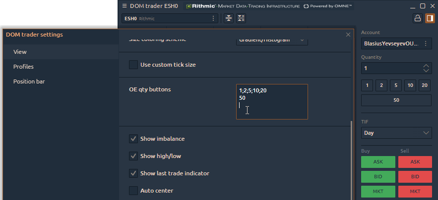 Customize Quick order quantity buttons in Quantower