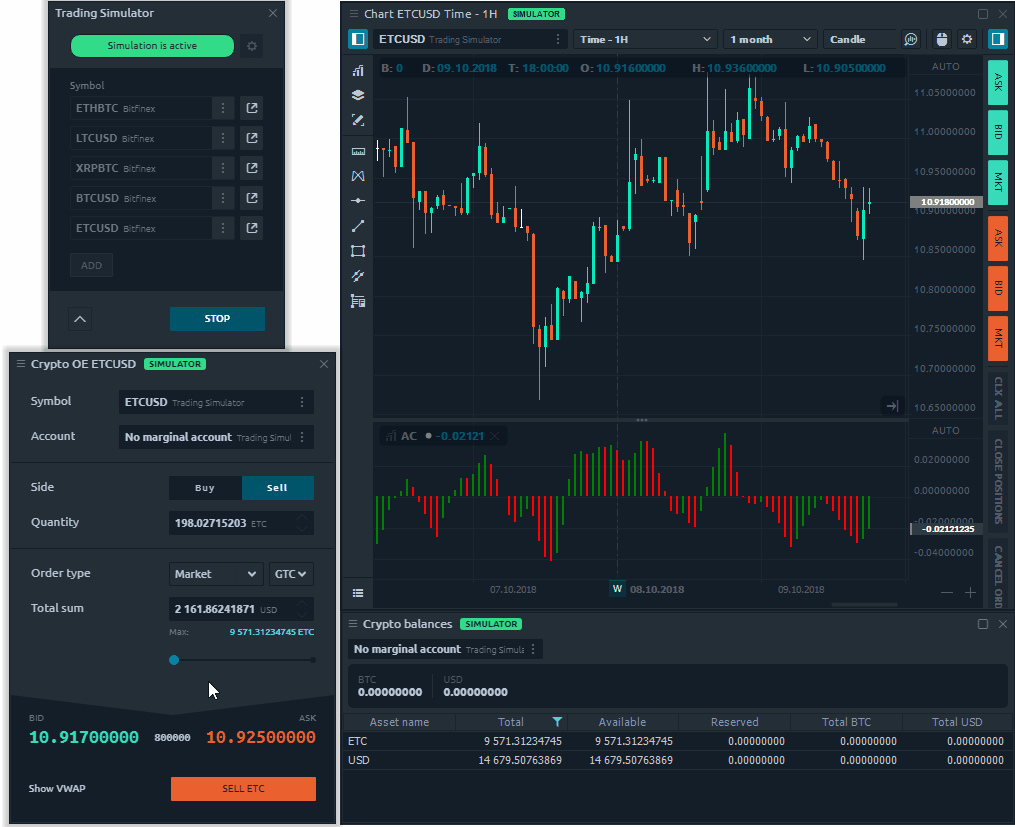 Demo trading for Cryptocurrencies via Trading simulator - Quantower platform